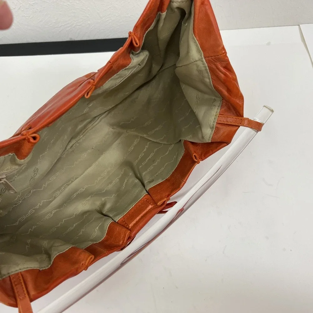 Via Spiga VTG Leather Hobo Bag Orange Rust Clear Lucile Handles *READ* Blotchy
